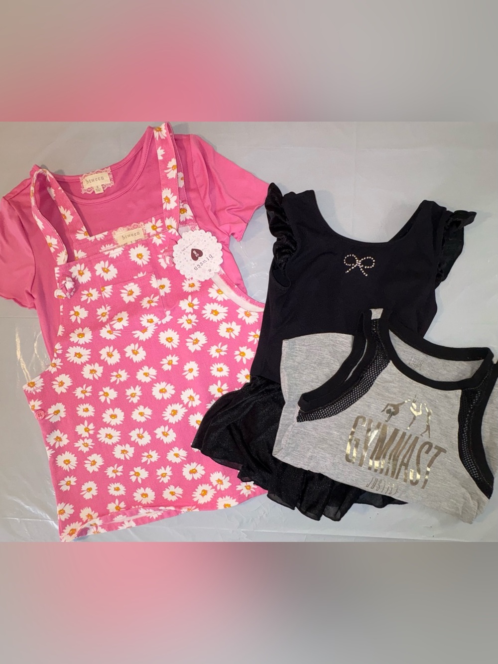 NWT Overall Skirt/Top Pink Denim w White Daisies; Jacques Moret Leotard; Tank